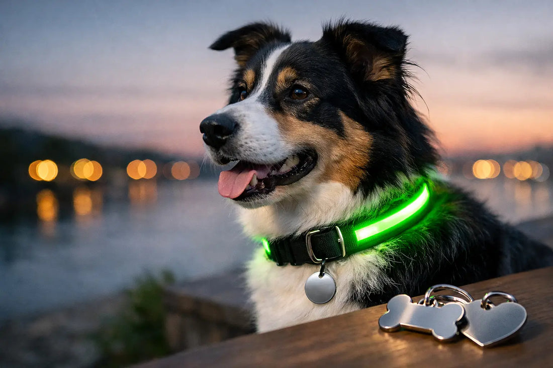 Leuchtendes Hundehalsband mit Gravur wählen