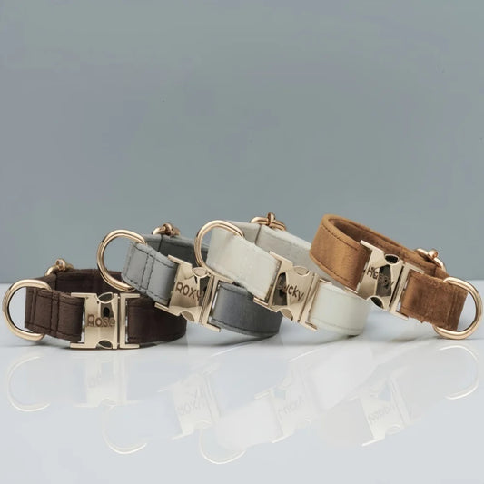 Personalisiertes Samt Hundehalsband "Emilia" mit Gravur – Verstellbar & Elegant