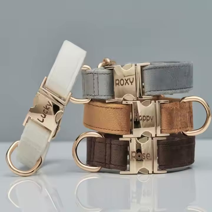 Personalisiertes Samt Hundehalsband "Emilia" mit Gravur – Verstellbar & Elegant