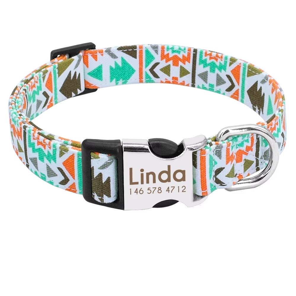 Hundehalsband "Gipsy" mit Namen und Telefon graviert, Nylon Deco Style
