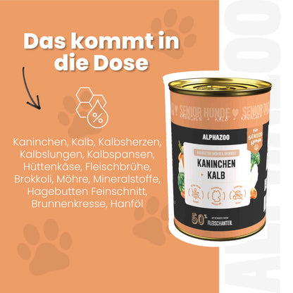 Kaninchen + Kalb Nassfutter für Senior Hunde