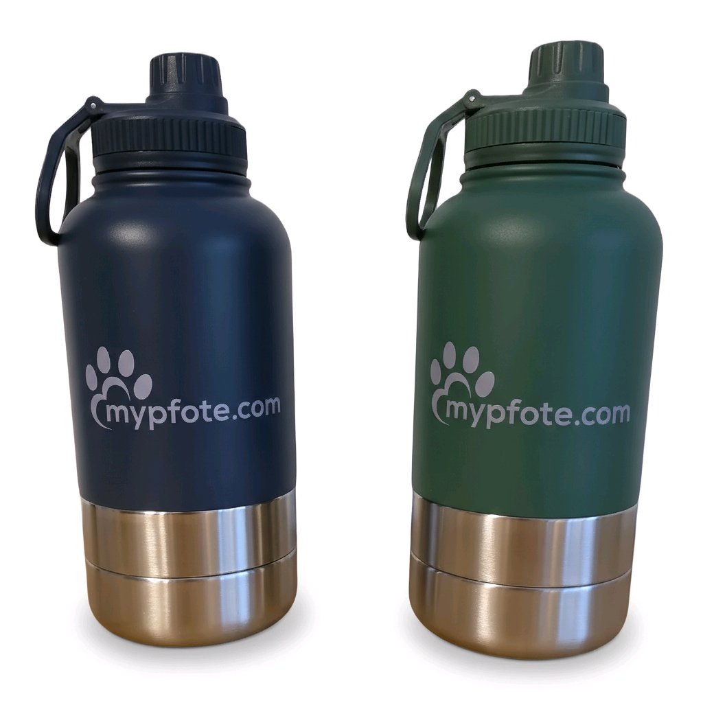 Hunde Trinkflasche, 3-in-1 . Wasser & Futter für unterwegs aus Edelstahl, 950ml