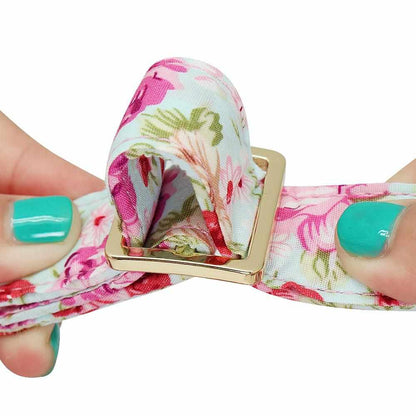 Hundehalsband mit Blumenmuster und gratis Gravur - optional als Set