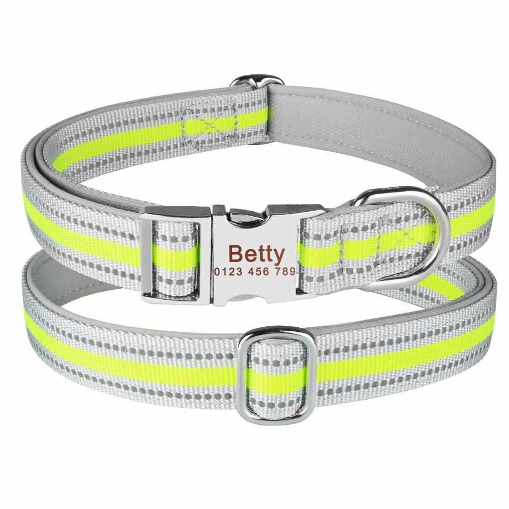 Stark reflektierendes Hundehalsband aus Nylon mit Gravur